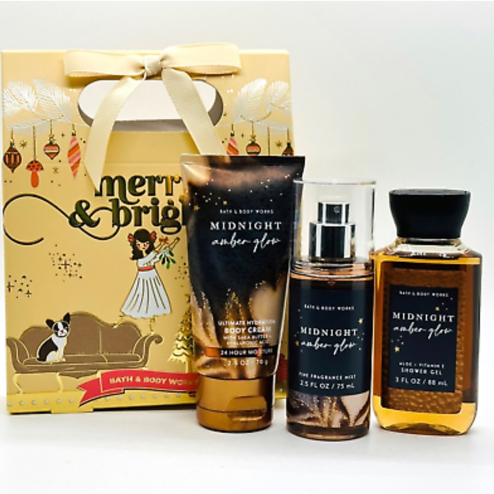 Bath & Body Works Midnight Amber Glow Shower Gel Cream Mist Boxed Mini Gift Set